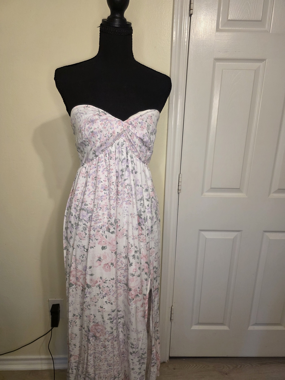 Hollister Strapless Pink Floral Maxi Dress - WITH POCKETS